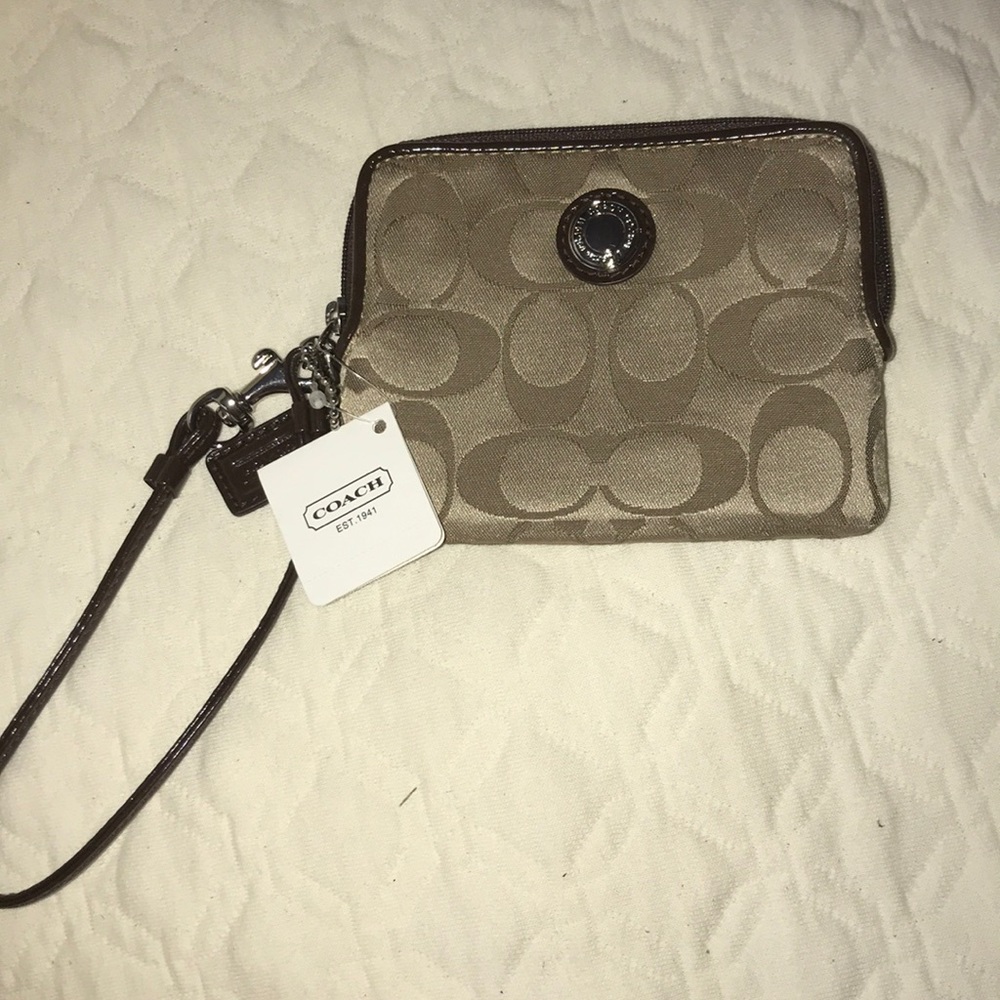 Khaki/ Mahogany small Coach wallet